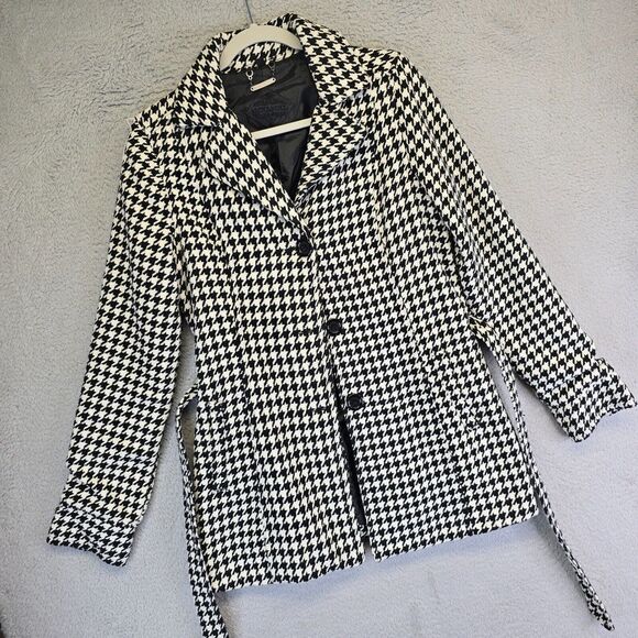 Joujou Coat Womens M Wool Houndstooth Tweed Waterproof Lining‎ Preppy Academia - Picture 1 of 16